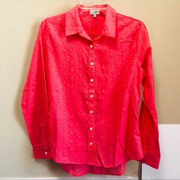 Crown & Ivy Pink Swiss Dots Long Sleeve Button Up Women's Size Small NWT - Picture 1 of 7